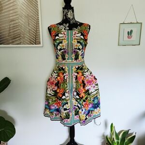 Vibrant Tropical Print Fit & Flare Dress by Maggy London - Size 8